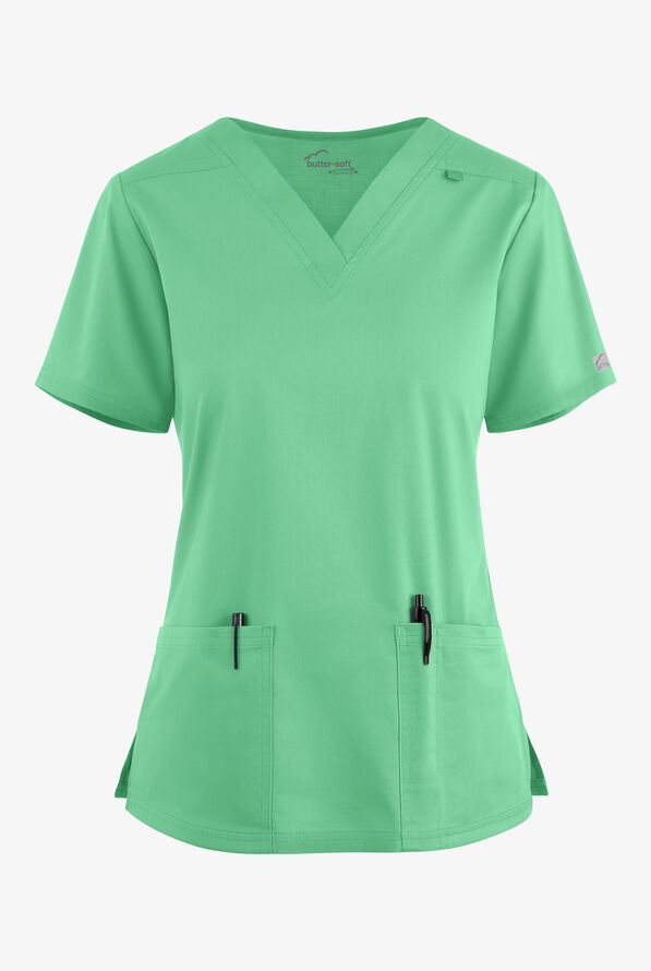 Butter-Soft STRETCH Women's 4-Pocket V-Neck Scrub Top - Green Jade - 1