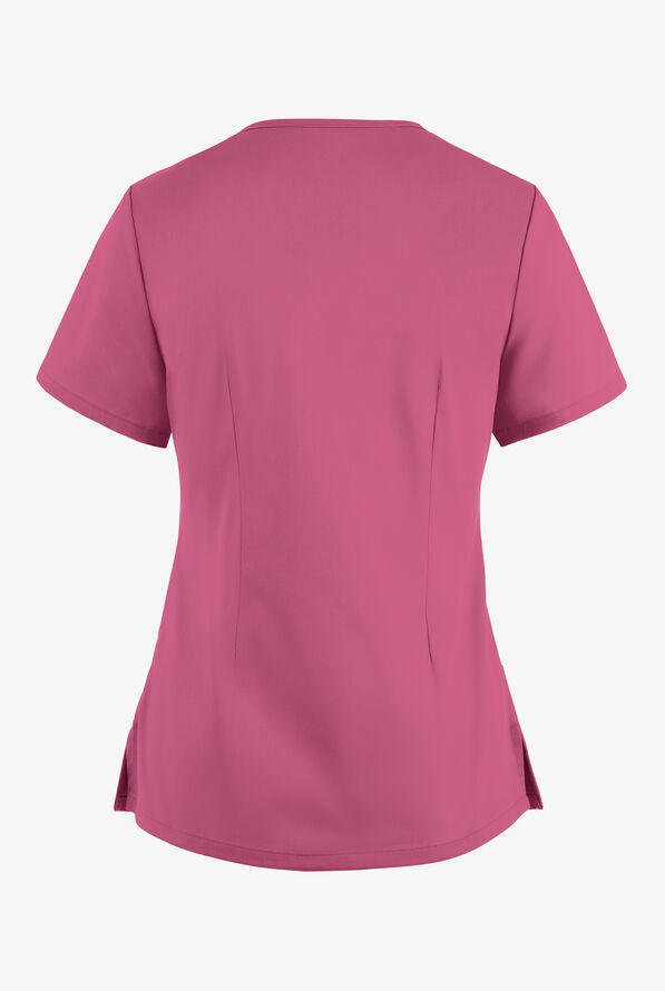 Butter-Soft STRETCH Women's 4-Pocket Smooth Face Zipper Scrub Top - Berry Haze - 4