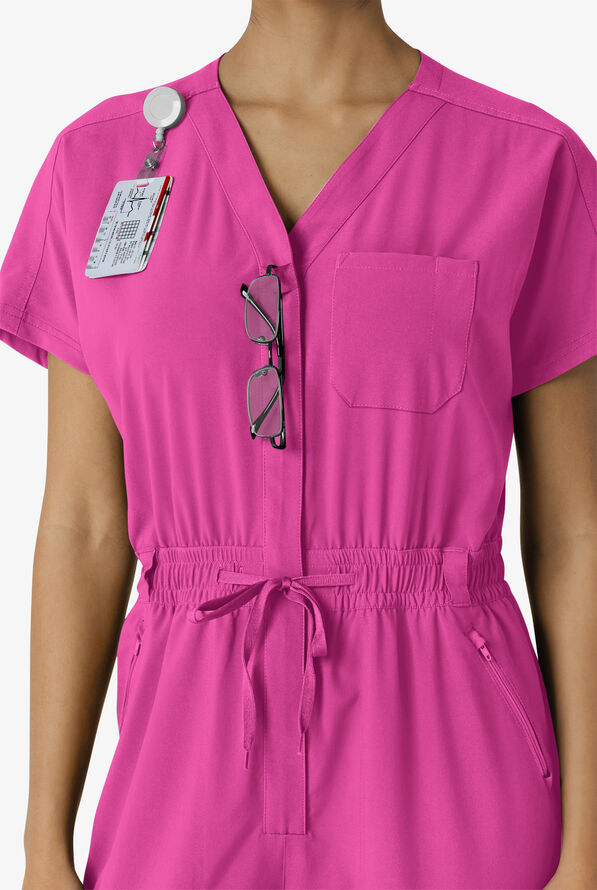Wink Renew Women's 7-Pocket STRETCH V-Neck Cargo Jogger Jumpsuit - Raspberry - 4