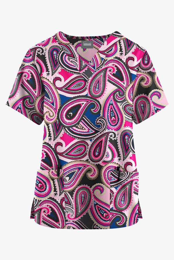 Butter-Soft Originals Naples Paisley Women's 2-Pocket Classic Fit V-Neck Print Scrub Top - null - 1