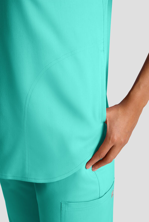 Butter-Soft STRETCH FLXTEK+ Women's 2-Pocket Oversized Henley Scrub Top - Aqua Dust - 5