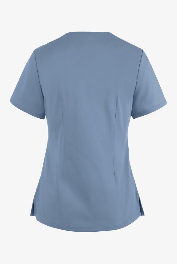 Butter-Soft STRETCH Women's 4-Pocket Smooth Face Zipper Scrub Top - Indigo Batik - 4