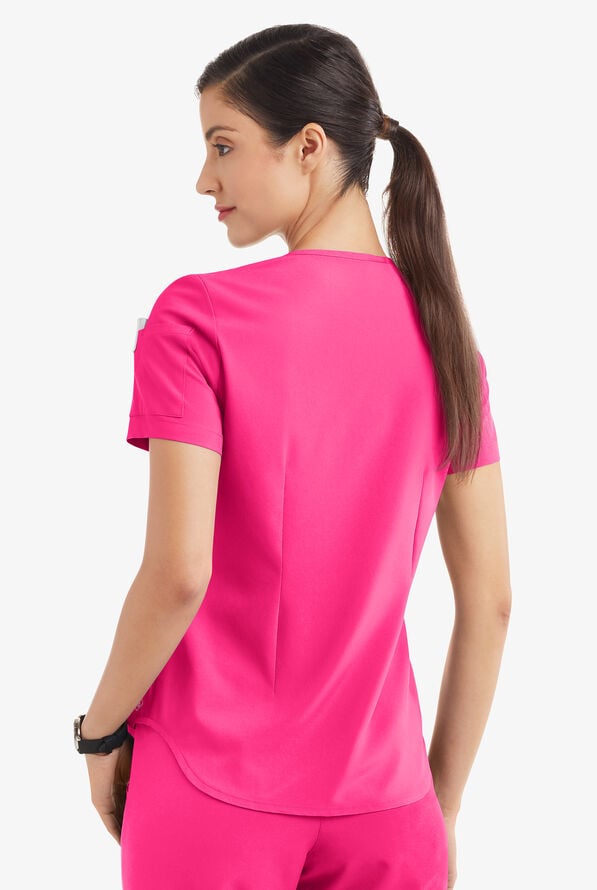 Easy STRETCH Chloe Women's 3-Pocket V-Neck Tuck-In Scrub Top - Reactive Pink - 4