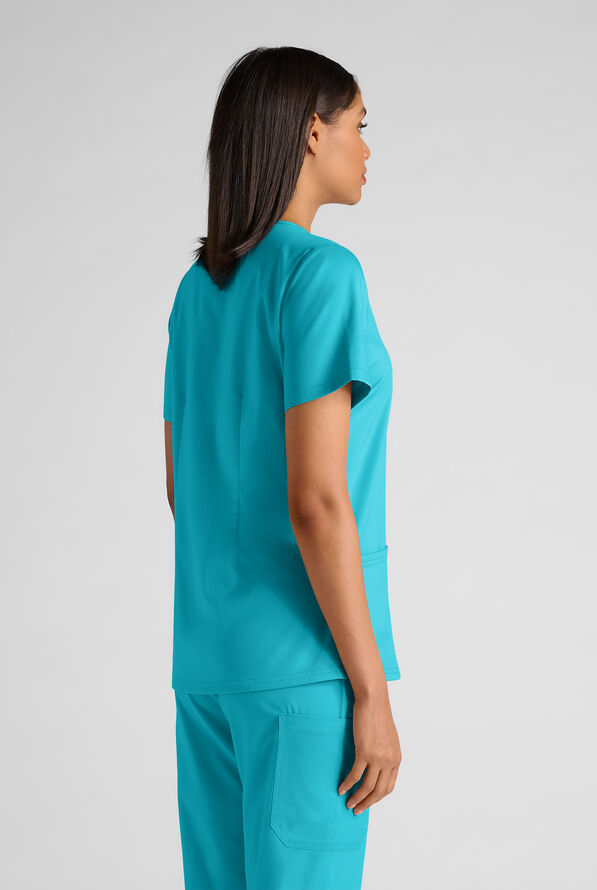 Blusa m&eacute;dica Butter-Soft STRETCH con cuello en V y 4 bolsillos para mujer - Teal - 2