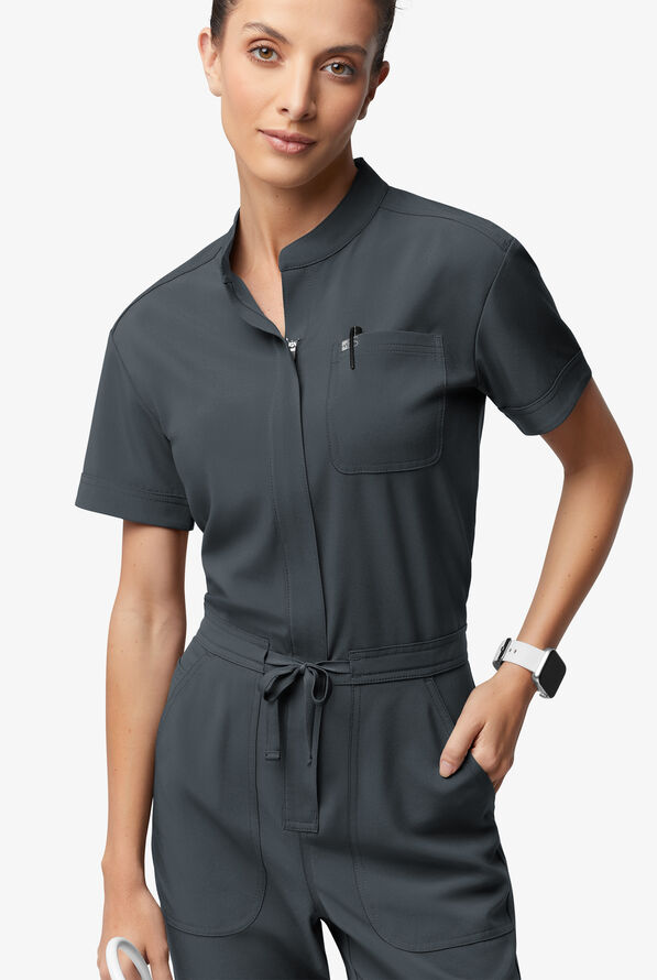 Easy STRETCH Allie Women's 6-Pocket Short Sleeve Jumpsuit - Pewter - 2
