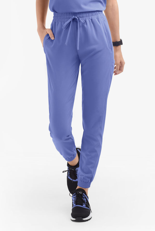 Easy STRETCH Kourtney Women's 5 Pocket Modern Slim Leg Jogger Scrub Pants - Petite - Ceil Blue - 2