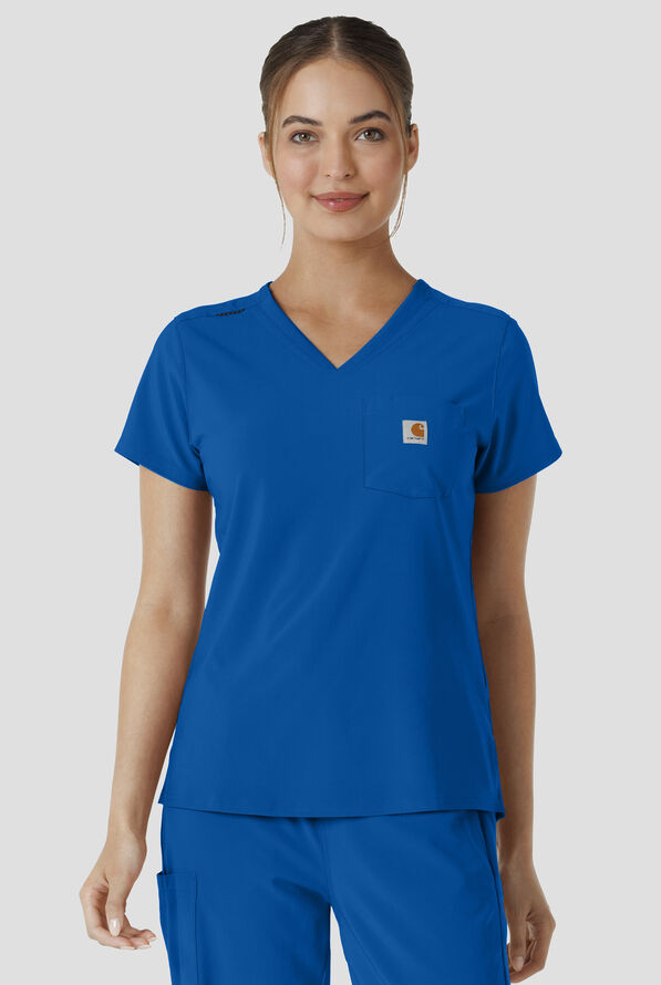 Carhartt Cross-Flex Force Women's 1-Pocket STRETCH Knit Panel Tuck In Scrub Top - Royal - 2