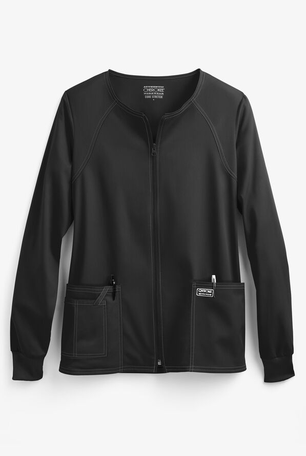 Cherokee Workwear Core STRETCH Women's 3-Pocket Scrub Jacket - Black - 1