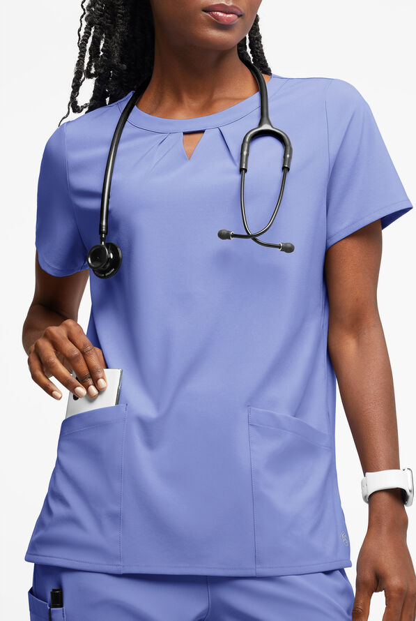 Easy STRETCH Salma Women’s 3-Pocket Keyhole Neck Scrub Top - Ceil Blue - 3