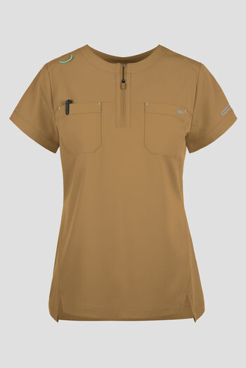 Skechers by Barco Ripstop Trek Women's 2-Pocket STRETCH Rounded Zip Neck Tuck In Scrub Top