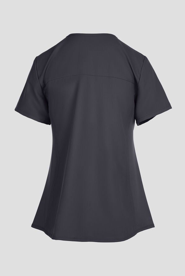 Cherokee Workwear Originals Ultra Women's 2-Pocket STRETCH Maternity Mock Wrap Scrub Top - Pewter - 2