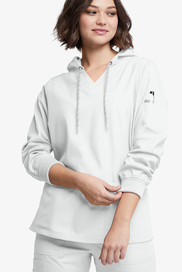 Strictly Scrubs Women's 5-Pocket Long Sleeve Pullover Hoodie - White - 2
