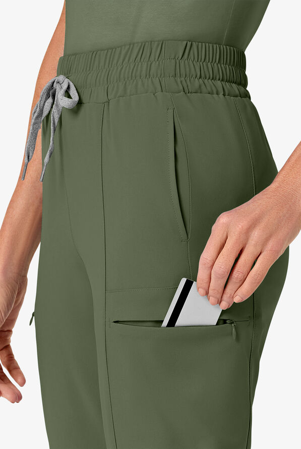 Wink Renew Women's 7-Pocket STRETCH High Waisted Slim Leg Cargo Scrub Pants - Olive - 3