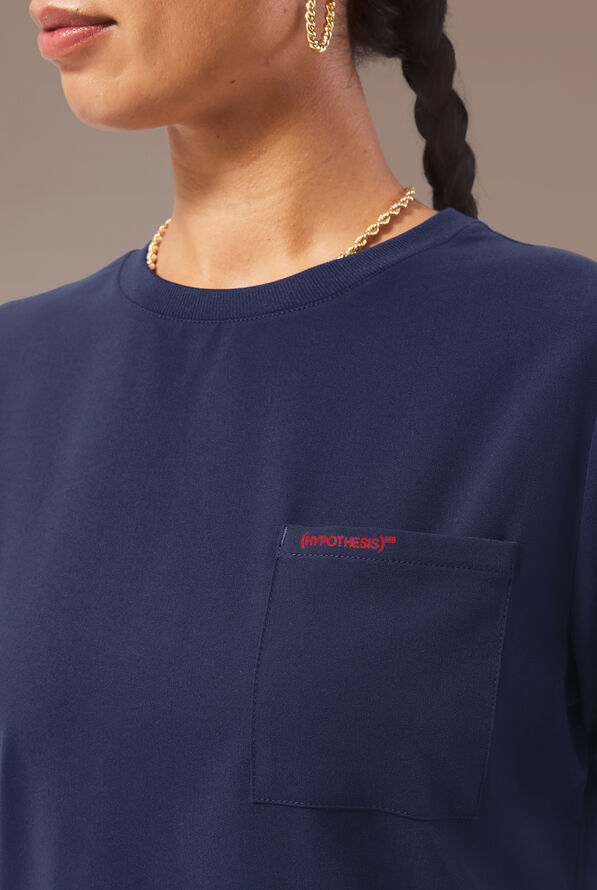 Hypothesis (RED) Base Women's 1-Pocket STRETCH Crew Neck Tuck-In Scrub Top - Navy - 2
