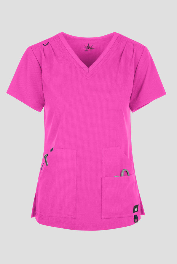 koi Solis Sari Women's 4-Pocket STRETCH V-Neck Scrub Top - Hibiscus - 1