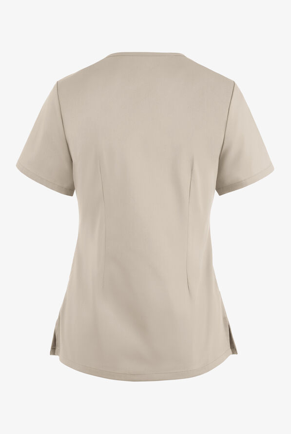 Butter-Soft STRETCH Women's 4-Pocket Smooth Face Zipper Scrub Top - Warm Sand - 4