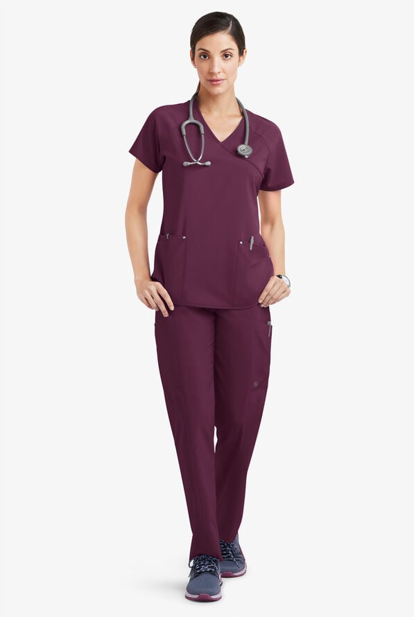 Easy STRETCH Cara Women's 4-Pocket Raglan Scrub Top - Dark Mulberry - 2