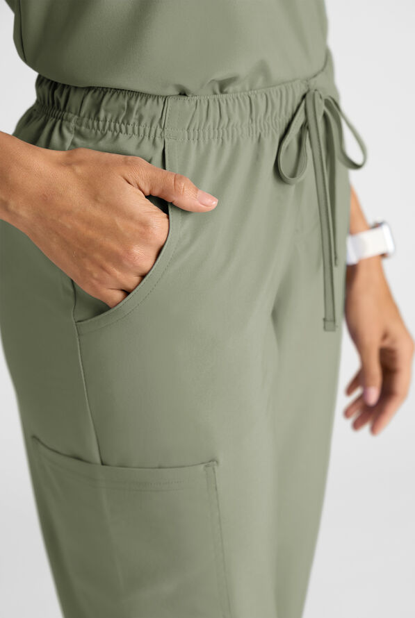 Easy STRETCH Eden Women's 4-Pocket Drawstring Scrub Pants - Petite - Olive Leaf - 6