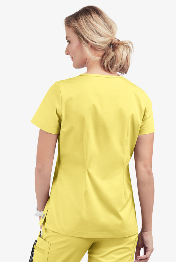 Blusa m&eacute;dica Butter-Soft STRETCH con cuello en V y 2 bolsillos para mujer - Lemon Sherbet - 4