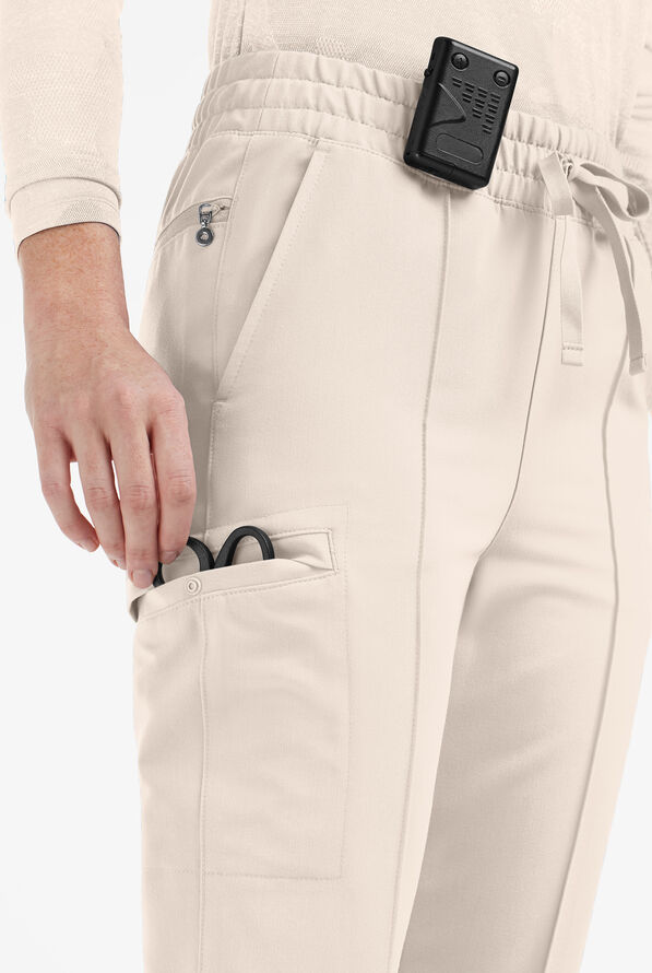 Movement by Butter-Soft Capricorn Women&rsquo;s 7-Pocket Skinny Pintuck Scrub Pants - Petite - Khaki Shale - 3