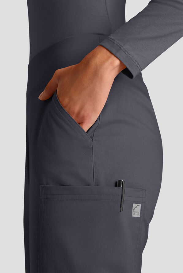 Butter-Soft STRETCH FLXTEK+ Women's 4-Pocket Knit Waistband Yoga Scrub Pants - Pewter - 4