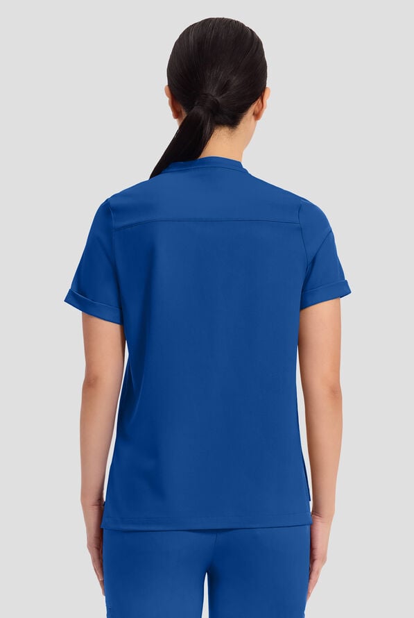 HH Works by Healing Hands Macy Women's 1-Pocket STRETCH Mandarin Collar Tuck In Scrub Top - Royal - 4