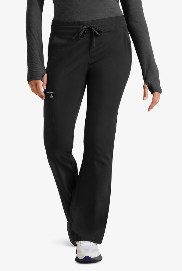 Healing Hands Purple Label Women's 6-Pocket STRETCH Flare Leg Drawstring Scrub Pants - Black - 1
