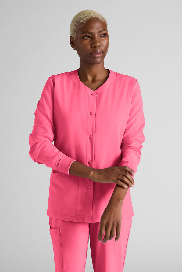 Chaqueta médica Easy STRETCH con botones a presión y 3 bolsillos para mujer - Strawberry Fizz - 1