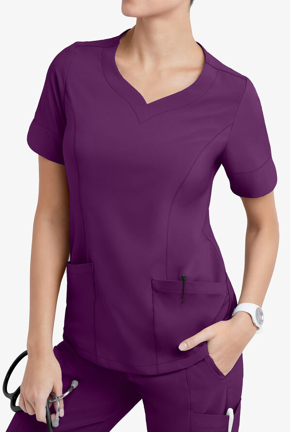 Easy STRETCH Aisha Women's 2-Pocket Sweetheart Neckline Scrub Top - Eggplant - 3