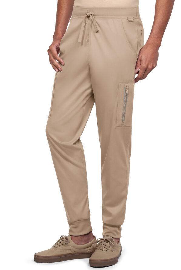 Advantage STRETCH Men's 9-Pocket Knit Waistband Jogger Scrub Pants - Iced Latte - 1