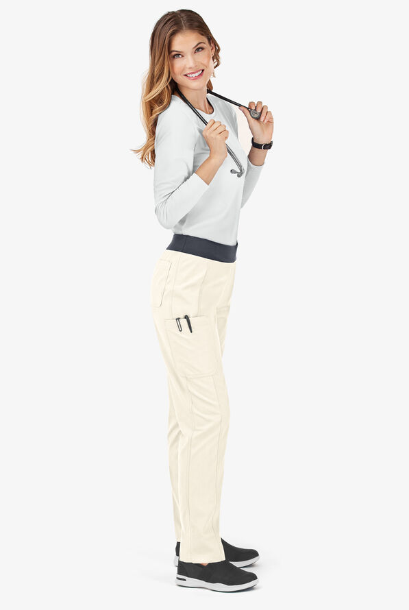 Butter-Soft Core Women's 5-Pocket Yoga Inspired Scrub Pants - Petite - Pearl/Pewter - 2