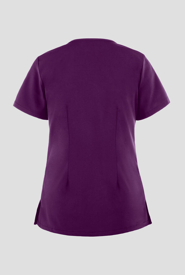 Easy STRETCH Lina Mitered Women's 4-Pocket V-Neck Scrub Top - Eggplant - 3