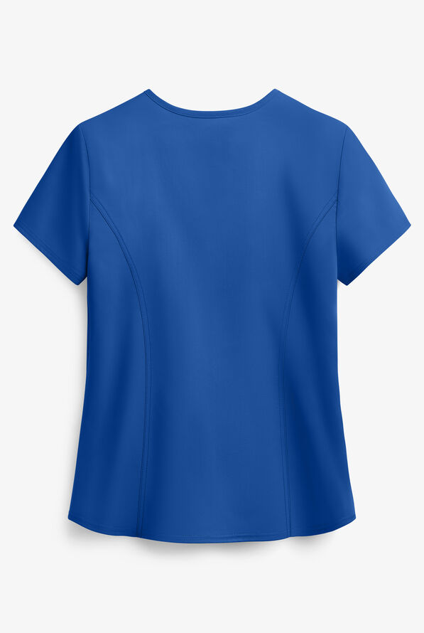 Cherokee Workwear Revolution Women's 2-Pocket STRETCH Short V-Neck Scrub Top - Petite - Royal - 2