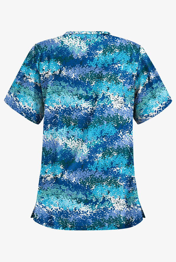Butter-Soft Autumn Time Royal Women's 2-Pocket V-Neck Print Scrub Top - null - 2