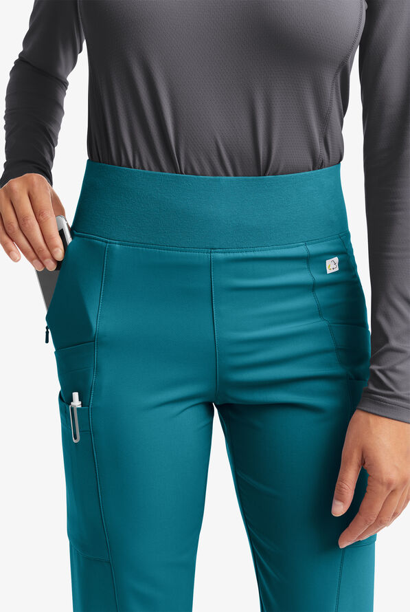 Pantal&oacute;n m&eacute;dico ReSurge by Butter-Soft Petite estilo yoga con 6 bolsillos para mujer **Ligeramente IRREGULAR** - Caribbean Blue - 5