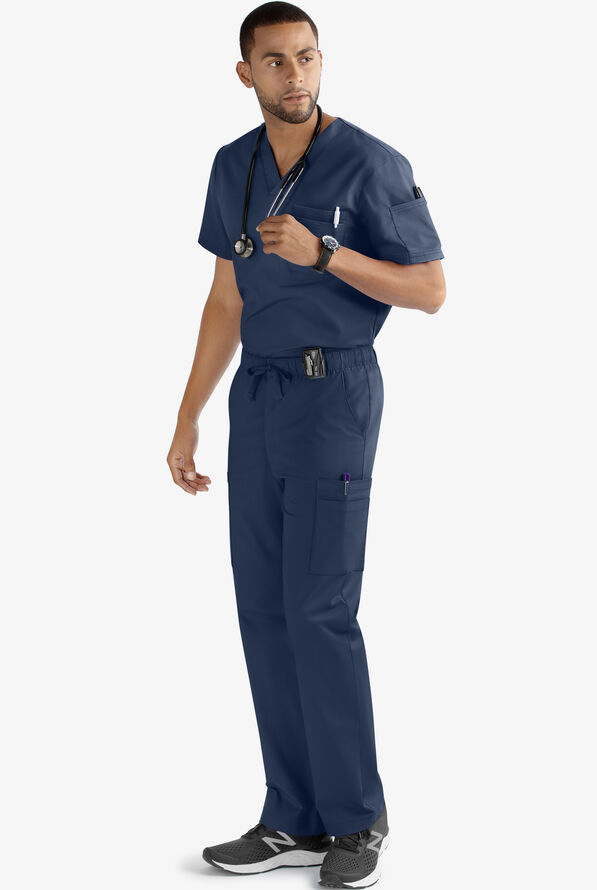 Butter-Soft STRETCH Men's 9-Pocket Zip Front Cargo Straight Leg Scrub Pants - Navy - 2