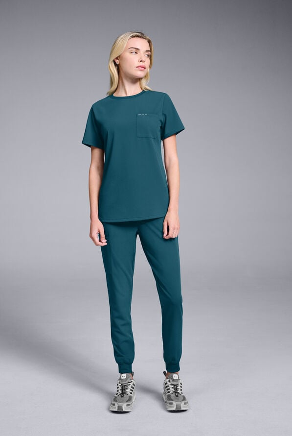 Conjunto de uniforme médico Hypothesis estilo jogger con cuello redondo para mujer - Caribbean Blue - 2