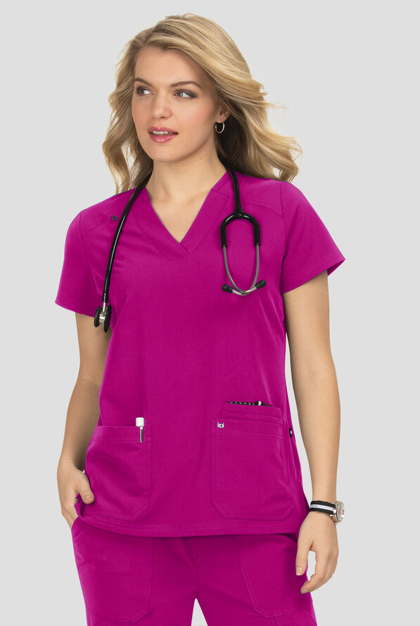 Blusa m&eacute;dica Koi Next Gen Hustle and Hear con cuello en V y 3 bolsillos para mujer - Azalea Pink - 2