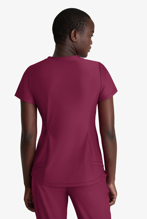 Skechers by Barco Slip-ins Flow Women's 1-Pocket STRETCH Tulip Hem Tuck In V-Neck Scrub Top - Wine - 3