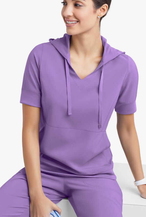Easy STRETCH True Women's 3-Pocket Short Sleeve Pull-Over Scrub Hoodie - Ultraviolet Light - 1