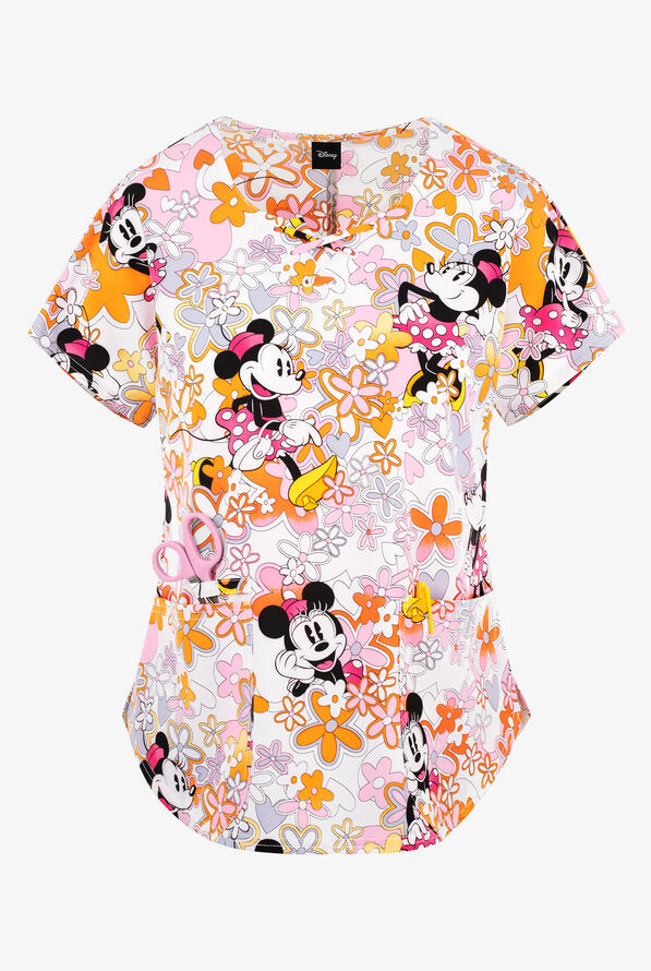 Blusa médica estampada Tooniforms Disney's Minnie Love Flowers