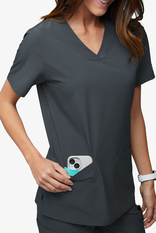Easy Stretch EcoGrid Alana Women's 3-Pocket Scrub Top - Pewter - 4