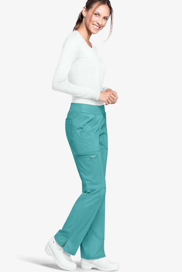 Cherokee Workwear Revolution Women's 4-Pocket STRETCH Pull-On Cargo Scrub Pants - Petite - Soft Marine - 2