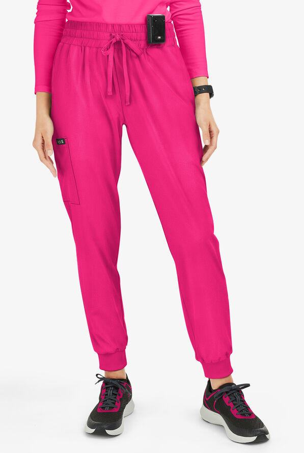 koi Basics Gemma Women's 5-Pocket STRETCH Cargo Jogger Scrub Pants - Flamingo - 1