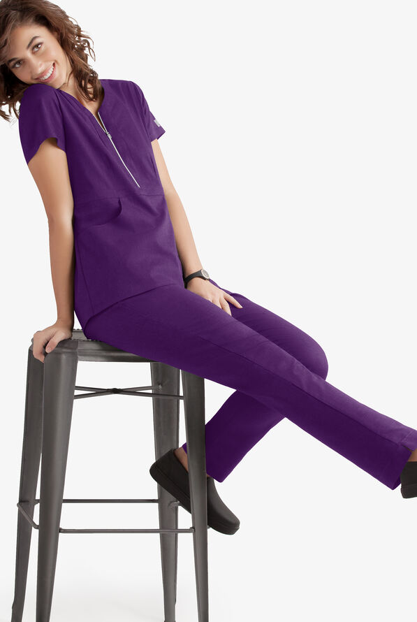 Butter-Soft STRETCH Women's 3-Pocket Elastic Waist Drawstring Scrub Pants - Tall - Eggplant - 3