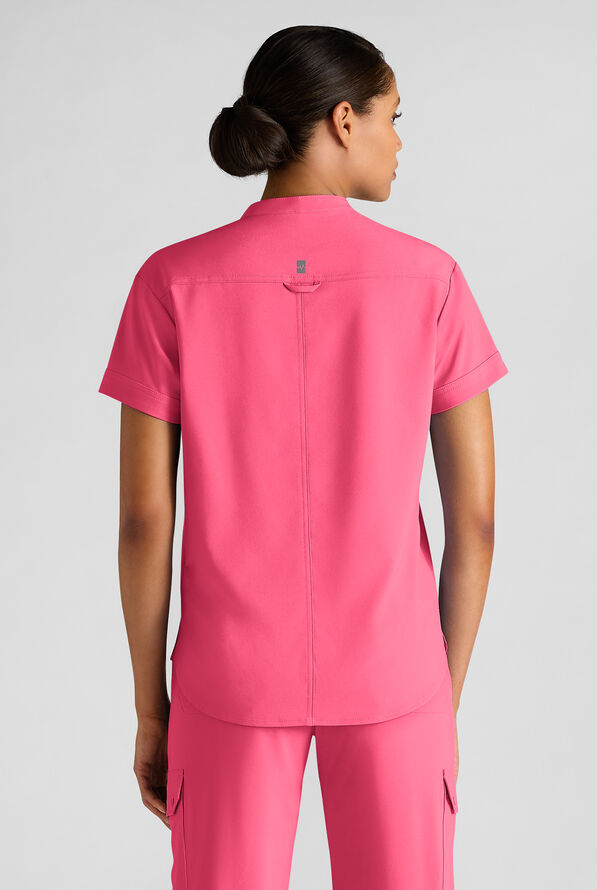 Easy STRETCH Bella Women's 1-Pocket Henley Scrub Top - Strawberry Fizz - 2