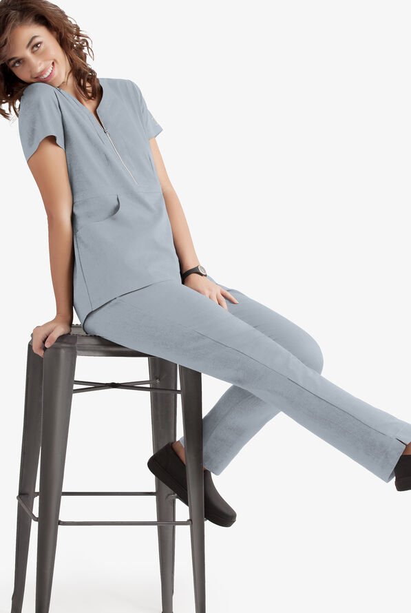 Butter-Soft STRETCH Women's 3-Pocket Elastic Waist Drawstring Scrub Pants - Tall - Silver - 3