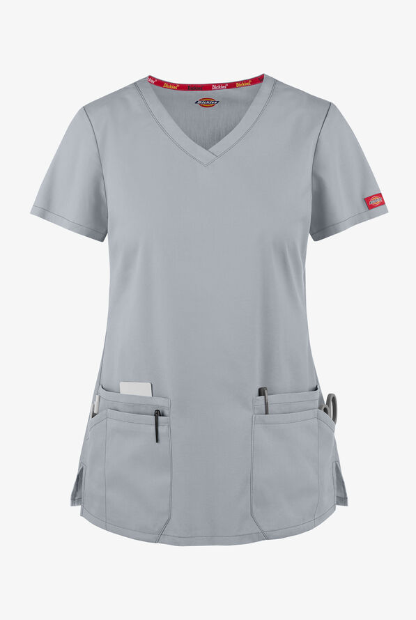 Blusa m&eacute;dica Dickies EDS Signature de corte contempor&aacute;neo con cuello en V y 6 bolsillos para mujer - Grey - 1