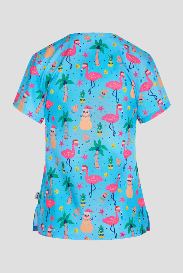 Zavate Ava Therese Merry In The Tropics Women's 2-Pocket STRETCH V-Neck Print Scrub Top - null - 2