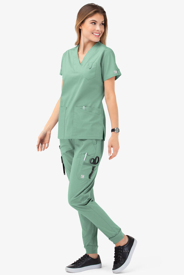 Butter-Soft STRETCH Women's 6-Pocket V-Neck Scrub Top - Water Mint - 7